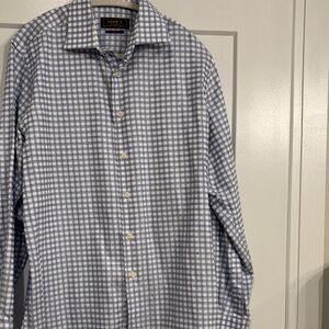 Men's Blue and White Checkered Dress Shirt